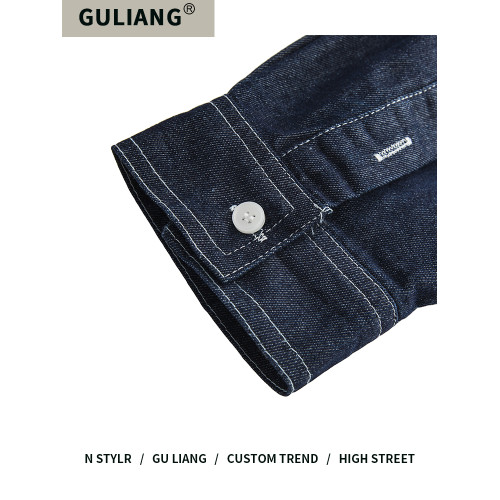 GU LIANG「設計師品牌」好物精選丨美式撞色拼接多口袋牛仔襯衫潮
