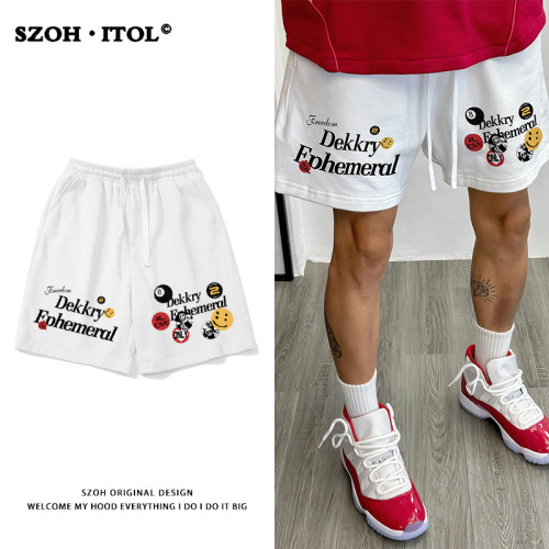 潮牌高街嘻哈字母印花休閒短褲男夏季寬鬆vibe創意百搭抽繩五分褲