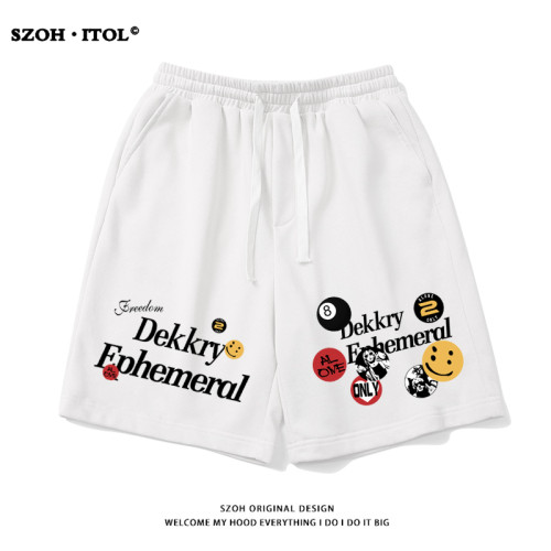 潮牌高街嘻哈字母印花休閒短褲男夏季寬鬆vibe創意百搭抽繩五分褲