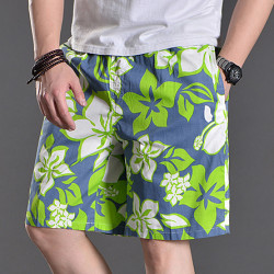 夏季沙灘褲男短褲寬鬆大碼五分褲子男士休閒運動速乾花色印花睡褲