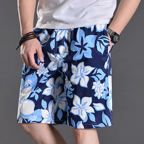 夏季沙灘褲男短褲寬鬆大碼五分褲子男士休閒運動速乾花色印花睡褲