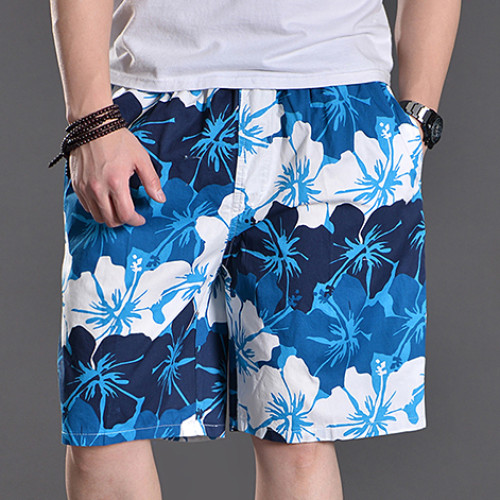 夏季沙灘褲男短褲寬鬆大碼五分褲子男士休閒運動速乾花色印花睡褲
