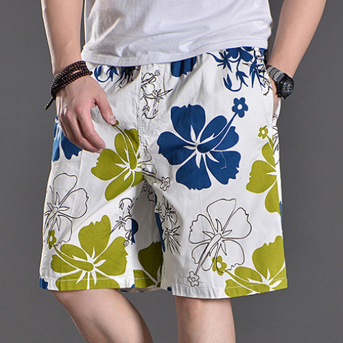 夏季沙灘褲男短褲寬鬆大碼五分褲子男士休閒運動速乾花色印花睡褲