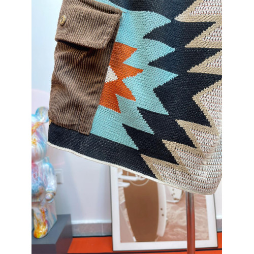 馬登美式復古納瓦霍針織短褲男款夏季網眼五分褲撞色刺綉休閒褲子