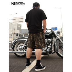 核爆炸夏季潮流豹紋迷彩寬鬆大碼松緊腰男女美式休閒工裝五分短褲