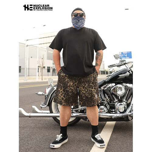 核爆炸夏季潮流豹紋迷彩寬鬆大碼松緊腰男女美式休閒工裝五分短褲