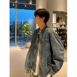 美式復古水洗立領牛仔外套男春秋cleanfit潮牌高級感機車拉鍊夾克