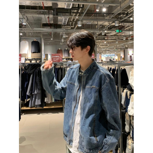 美式復古水洗立領牛仔外套男春秋cleanfit潮牌高級感機車拉鍊夾克