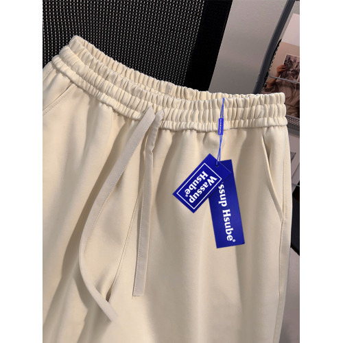 WASSUP國潮牌運動個性五分褲夏季純色街頭褲子男女杏色高級感短褲