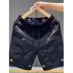 男生夏季休閒短褲歐貨寬鬆潮牌直筒褲子輕奢氣質五分褲刺綉沙灘褲