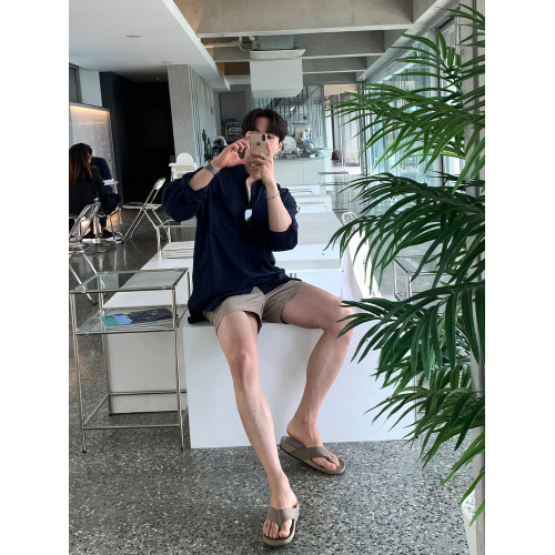 深卡其色時尚休閒短褲男款夏季美式潮流痞帥vibe風寬鬆直筒四分褲