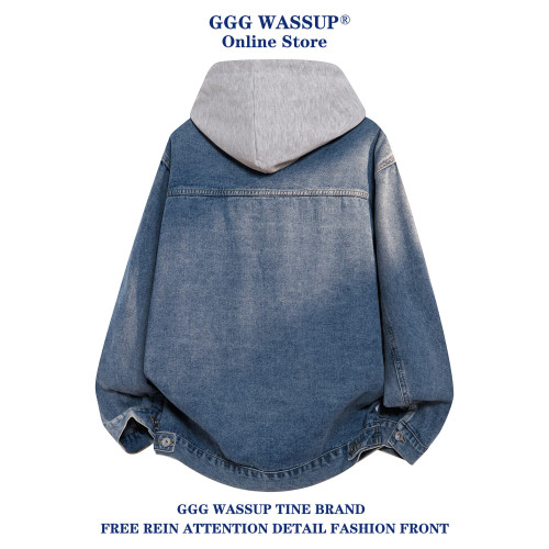 GGG Wassup小怪獸牛仔外套男秋季美式復古潮牌可拆卸連帽夾克上衣