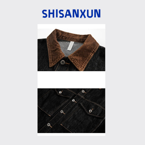 SHISANXUN美式潮牌復古巴恩風丹甯牛仔外套工裝vintage繙領夾克男
