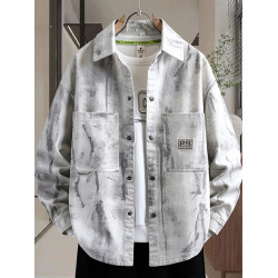 紥染紅色牛仔長袖襯衫夾克男100%純棉青少年學生2026秋冬加絨外套