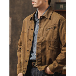 橡木棕美式硬漢工裝牛仔外套男春秋季新款寬鬆休閒潮痞帥夾克男士