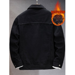 秋冬季新款黑色加絨牛仔外套男純棉寬鬆大碼可拆卸加棉加厚夾克潮