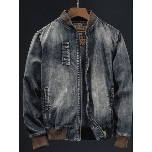 帥氣拉鍊牛仔外套男秋季潮流美式復古棒球領百搭騎行機車夾克上衣