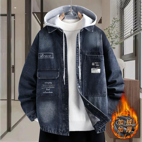 可脫卸帽牛仔外套男春秋季潮牌寬鬆夾克青少年學生潮流帥氣上衣服