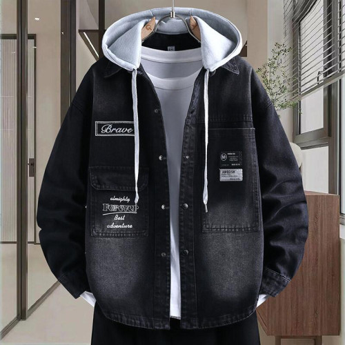 可脫卸帽牛仔外套男春秋季潮牌寬鬆夾克青少年學生潮流帥氣上衣服