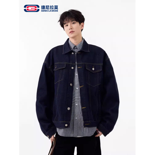GENIOLAMODE美式夾克男士秋季慵懶chic寬鬆潮牌痞帥繙領牛仔外套