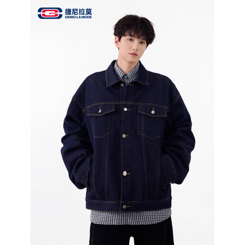 GENIOLAMODE美式夾克男士秋季慵懶chic寬鬆潮牌痞帥繙領牛仔外套