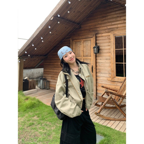 美式復古工裝風寬鬆短款機車夾克外套女2025秋季新款