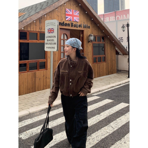 美式復古工裝風寬鬆短款機車夾克外套女2025秋季新款