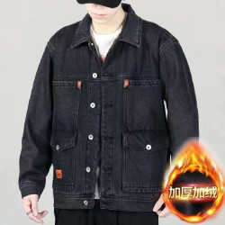 乾活穿加絨加厚加大碼牛仔外套男秋冬季純棉男式休閒夾克保暖棉衣