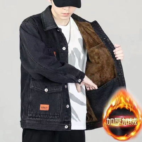 乾活穿加絨加厚加大碼牛仔外套男秋冬季純棉男式休閒夾克保暖棉衣