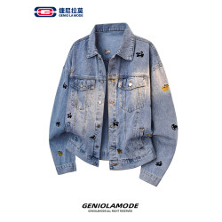 【敖瑞鵬代言】GENIOLAMODE刺綉小狗牛仔外套男女秋季學院風休閒