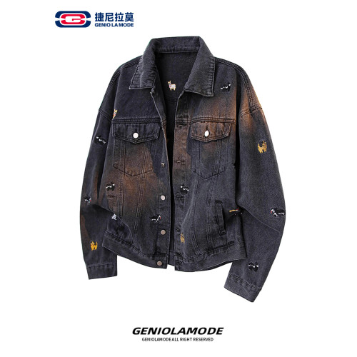【敖瑞鵬代言】GENIOLAMODE刺綉小狗牛仔外套男女秋季學院風休閒