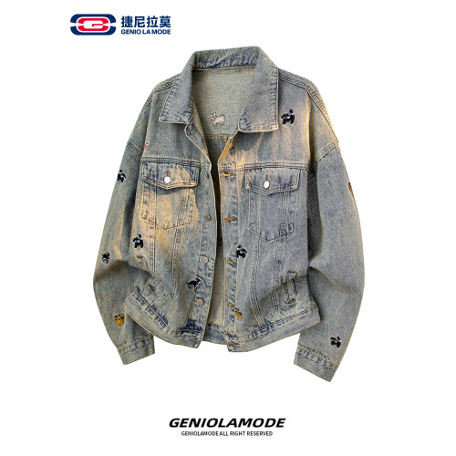 【敖瑞鵬代言】GENIOLAMODE刺綉小狗牛仔外套男女秋季學院風休閒