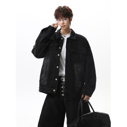 美式水洗破洞牛仔外套男春高街痞帥vibe外套復古設計感青少年夾克