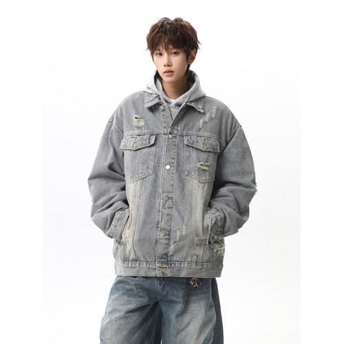 美式水洗破洞牛仔外套男春高街痞帥vibe外套復古設計感青少年夾克