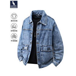袋鼠復古痞帥風牛仔外套男士春季寬鬆多口袋夾克潮流春秋款上衣
