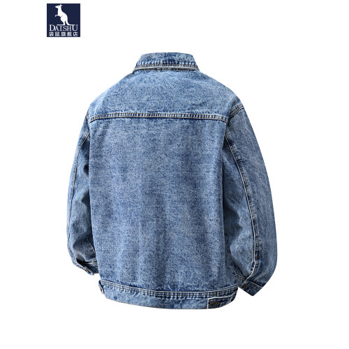 袋鼠復古痞帥風牛仔外套男士春季寬鬆多口袋夾克潮流春秋款上衣