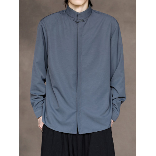 新中式休閒復古唐裝襯衫男寬鬆大碼立領中山裝長袖民族風純色內搭