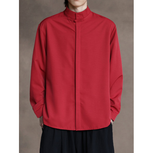 新中式休閒復古唐裝襯衫男寬鬆大碼立領中山裝長袖民族風純色內搭