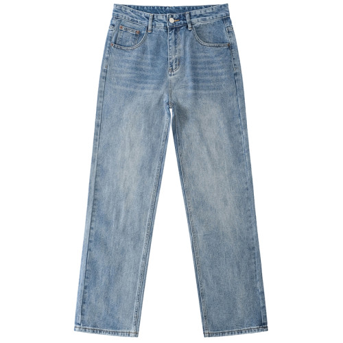 悟空有貨潮牌ins做舊水洗直筒牛仔褲男復古潮流寬鬆百搭休閒長褲