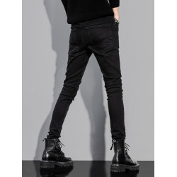 GURBAKS新款黑色牛仔褲男士修身小腳韓版彈力褲子休閒潮牌緊身褲