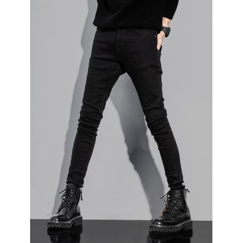 GURBAKS新款黑色牛仔褲男士修身小腳韓版彈力褲子休閒潮牌緊身褲 GURBAKS新款黑色牛仔褲男士修身小腳韓版彈力褲子休閒潮牌緊身褲