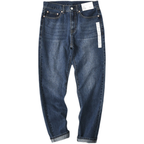 日單試衣原單餘貨剪標男士全棉水洗復古寬鬆直筒牛仔褲潮