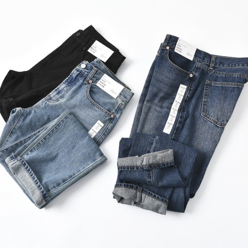 日單試衣原單餘貨剪標男士全棉水洗復古寬鬆直筒牛仔褲潮