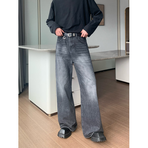 cuibuju 小衆磨破做舊復古水洗直筒牛仔褲男寬鬆百搭濶腿拖地長褲