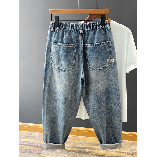 加絨復古牛仔褲男款直筒寬鬆美式做舊水洗松緊腰百搭休閒濶腿褲子