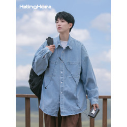 hetinghome龍拳！春季潮牌情侶牛仔長袖襯衫寬鬆男生外穿襯衣美式
