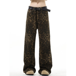 MADWITCH原創新款美式復古豹紋牛仔褲直筒寬鬆男vintage休閒褲子