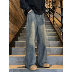 美式復古牛仔褲男士潮牌ins垂感拖地褲春秋季寬鬆做舊休閒濶腿褲