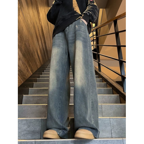 美式復古牛仔褲男士潮牌ins垂感拖地褲春秋季寬鬆做舊休閒濶腿褲