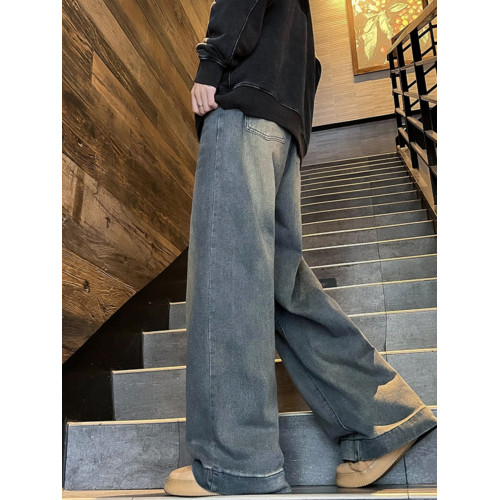 美式復古牛仔褲男士潮牌ins垂感拖地褲春秋季寬鬆做舊休閒濶腿褲